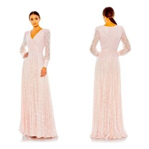 MAC DUGGAL 93679 dress gown pink size 6 formal long sleeve lace beaded NWT